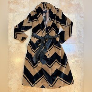 Banana Republic Women’s Faux Fur Coat with Black Leather Belt- NWT